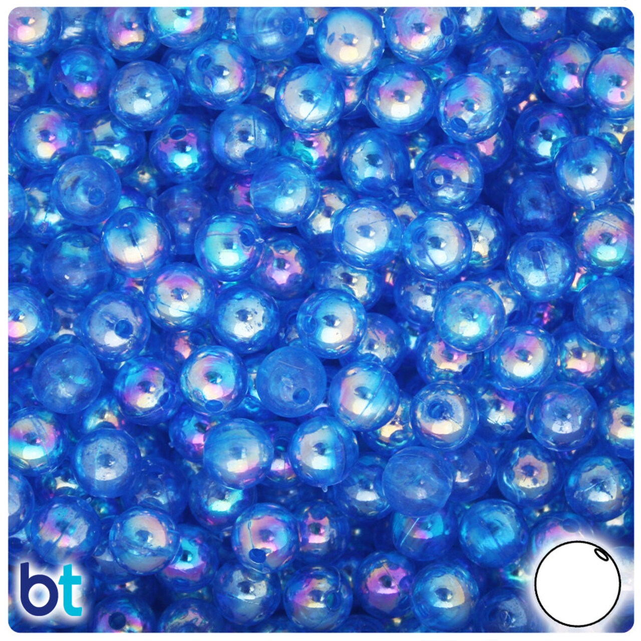 BeadTin Dark Blue Transparent AB 8mm Round Plastic Craft Beads (150pcs)